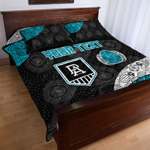 Personalized Power Football Quilt Bed Set Easter Egg Pattern Teal Monochrome Tribal Dot Style