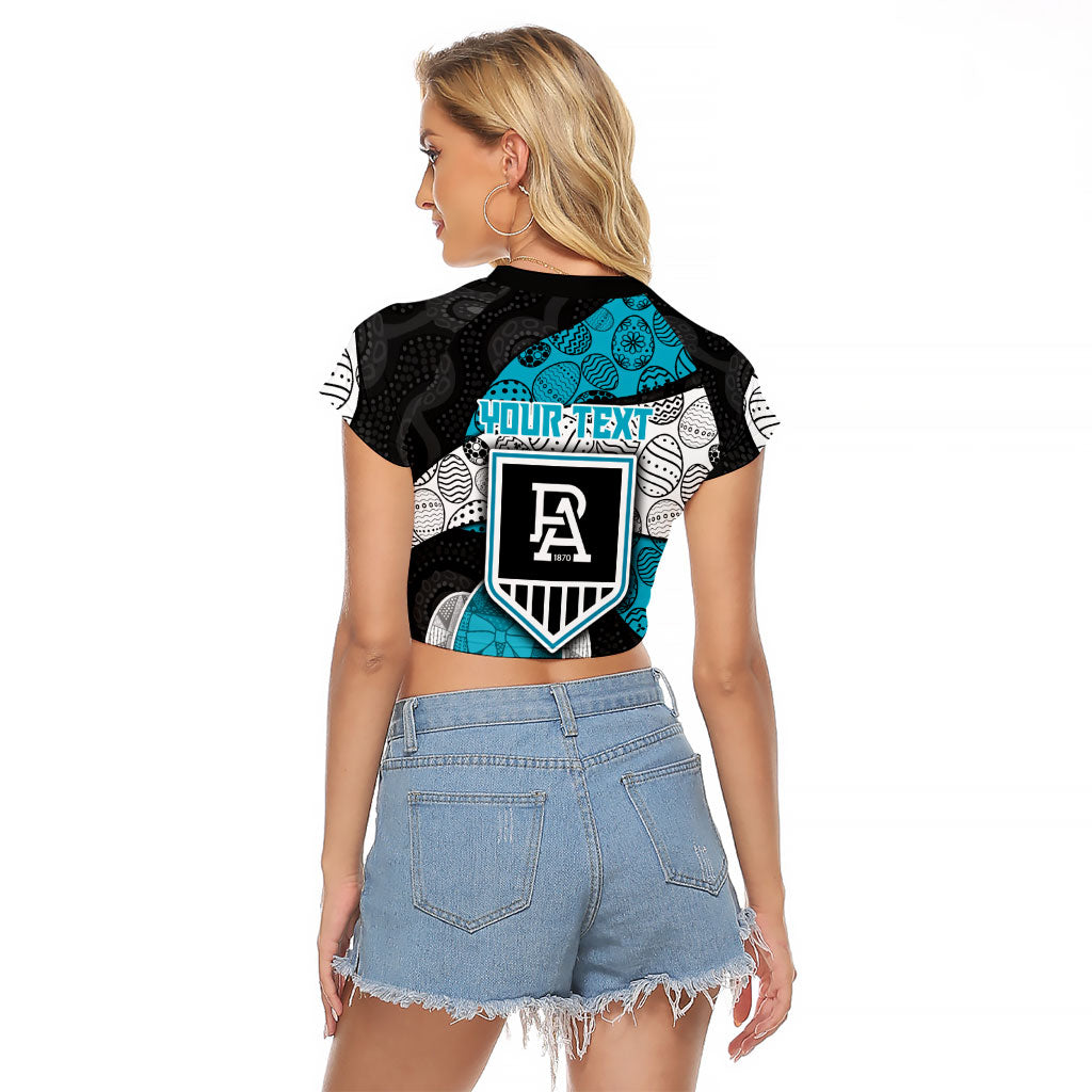 Personalized Power Football Raglan Cropped T Shirt Easter Egg Pattern Teal Monochrome Tribal Dot Style