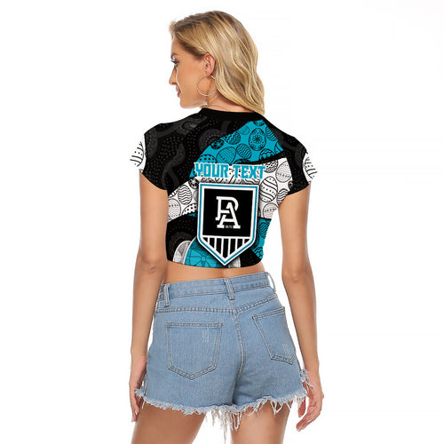 Personalized Power Football Raglan Cropped T Shirt Easter Egg Pattern Teal Monochrome Tribal Dot Style