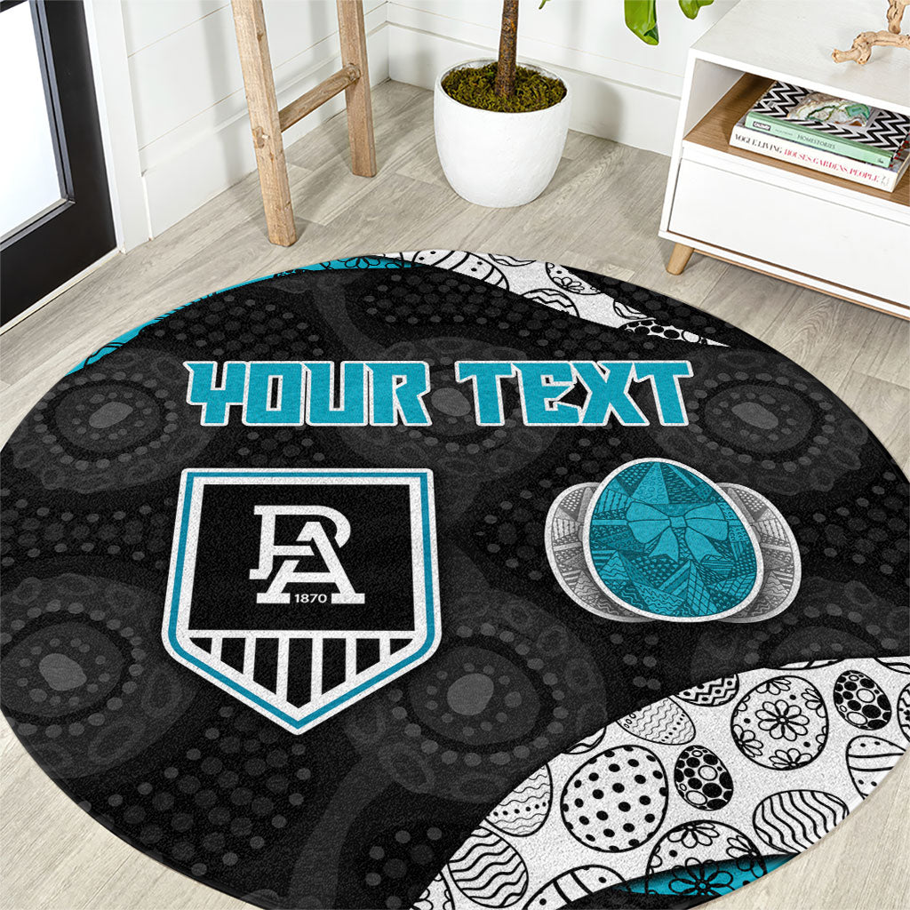Personalized Power Football Round Carpet Easter Egg Pattern Teal Monochrome Tribal Dot Style