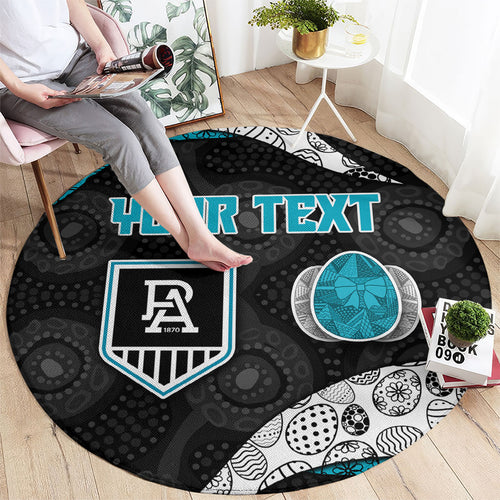 Personalized Power Football Round Carpet Easter Egg Pattern Teal Monochrome Tribal Dot Style