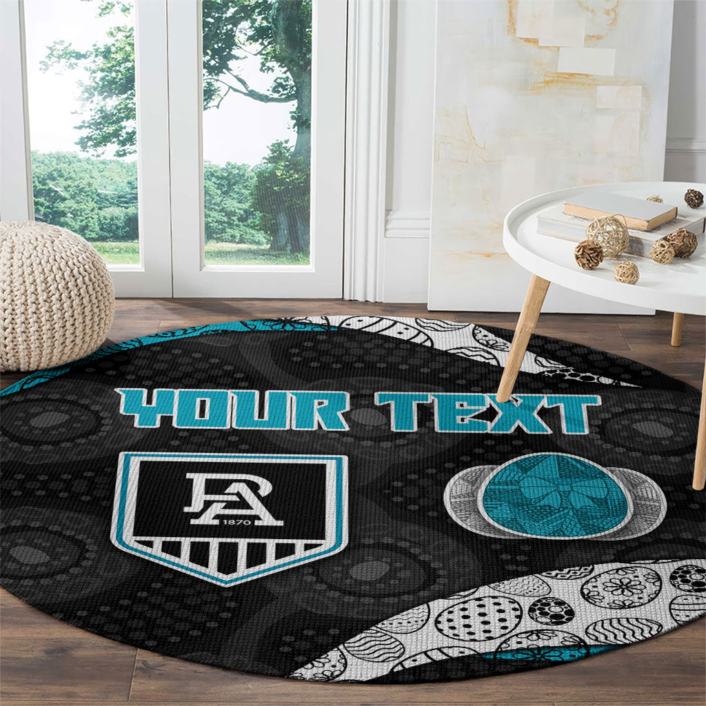 Personalized Power Football Round Carpet Easter Egg Pattern Teal Monochrome Tribal Dot Style