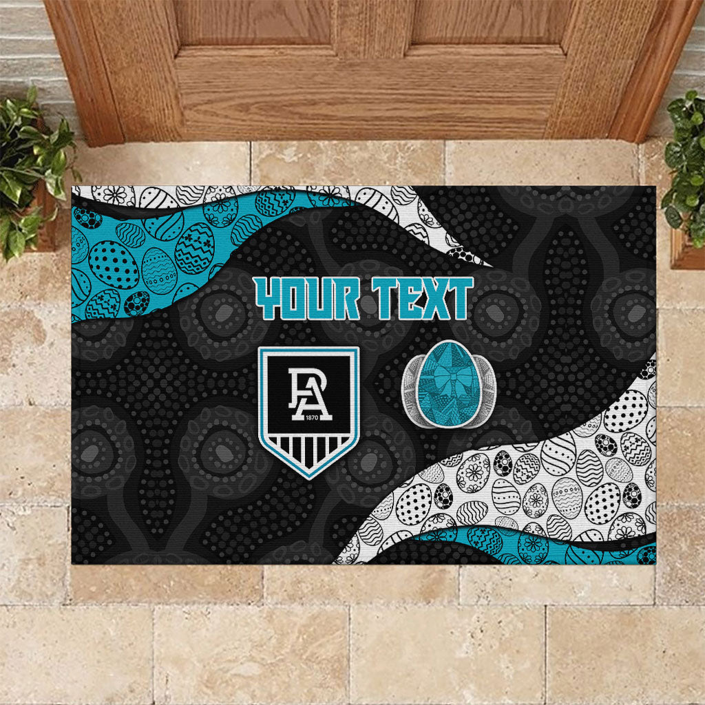 Personalized Power Football Rubber Doormat Easter Egg Pattern Teal Monochrome Tribal Dot Style