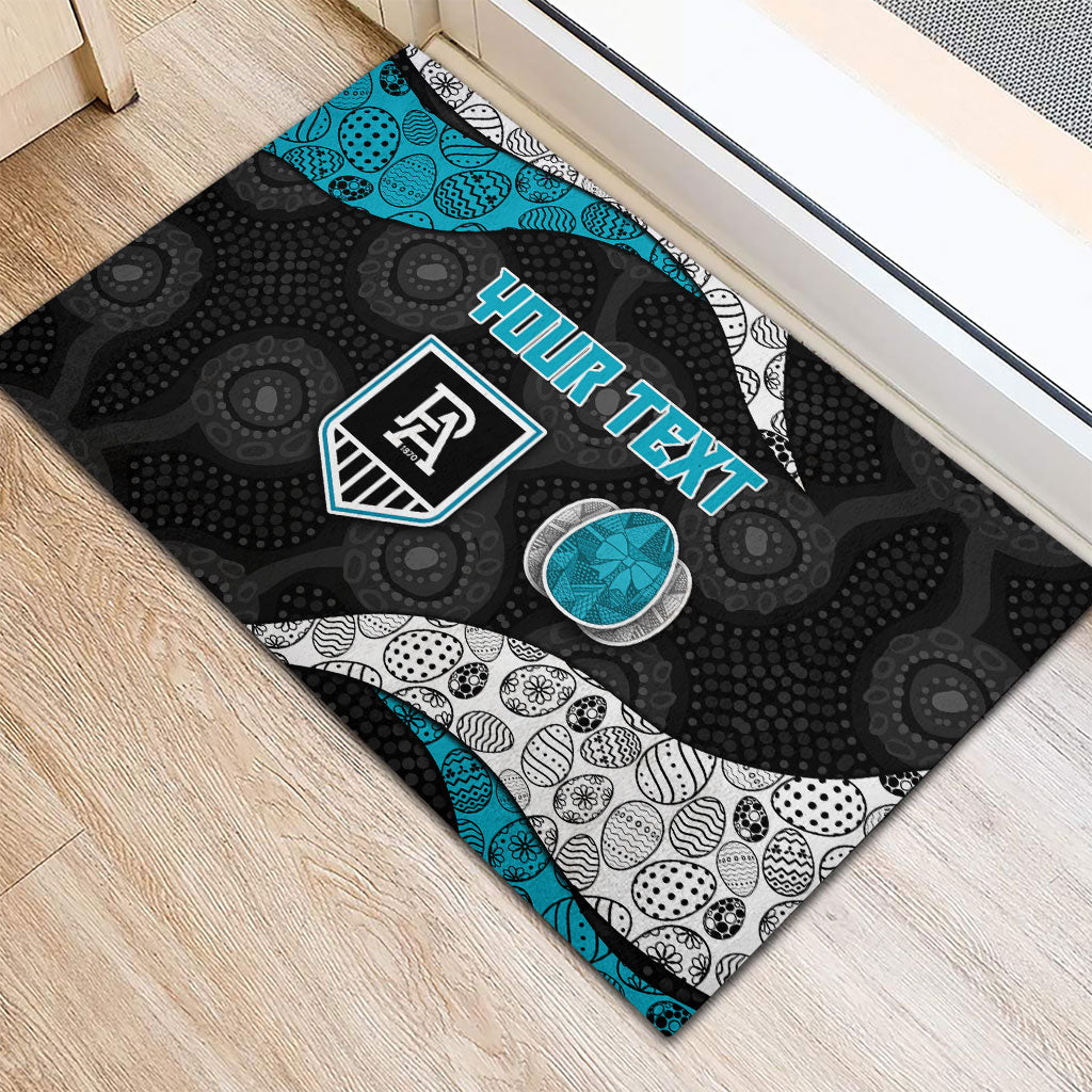 Personalized Power Football Rubber Doormat Easter Egg Pattern Teal Monochrome Tribal Dot Style