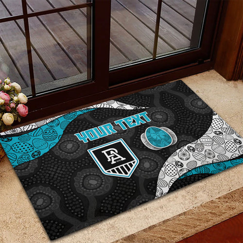 Personalized Power Football Rubber Doormat Easter Egg Pattern Teal Monochrome Tribal Dot Style