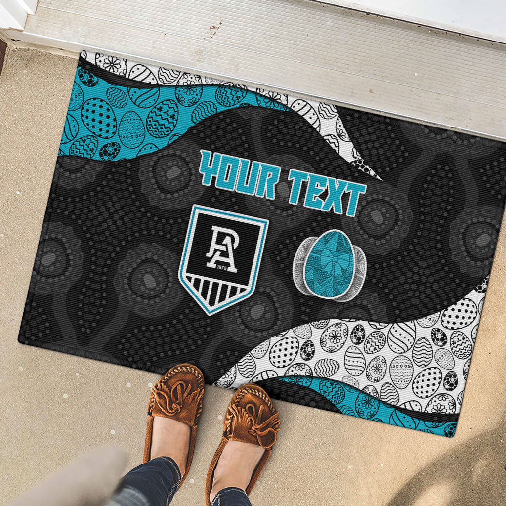 Personalized Power Football Rubber Doormat Easter Egg Pattern Teal Monochrome Tribal Dot Style