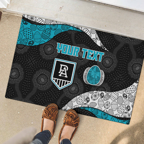 Personalized Power Football Rubber Doormat Easter Egg Pattern Teal Monochrome Tribal Dot Style
