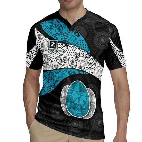 Personalized Power Football Rugby Jersey Easter Egg Pattern Teal Monochrome Tribal Dot Style