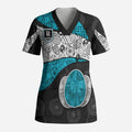 Personalized Power Football Scrub Top Easter Egg Pattern Teal Monochrome Tribal Dot Style