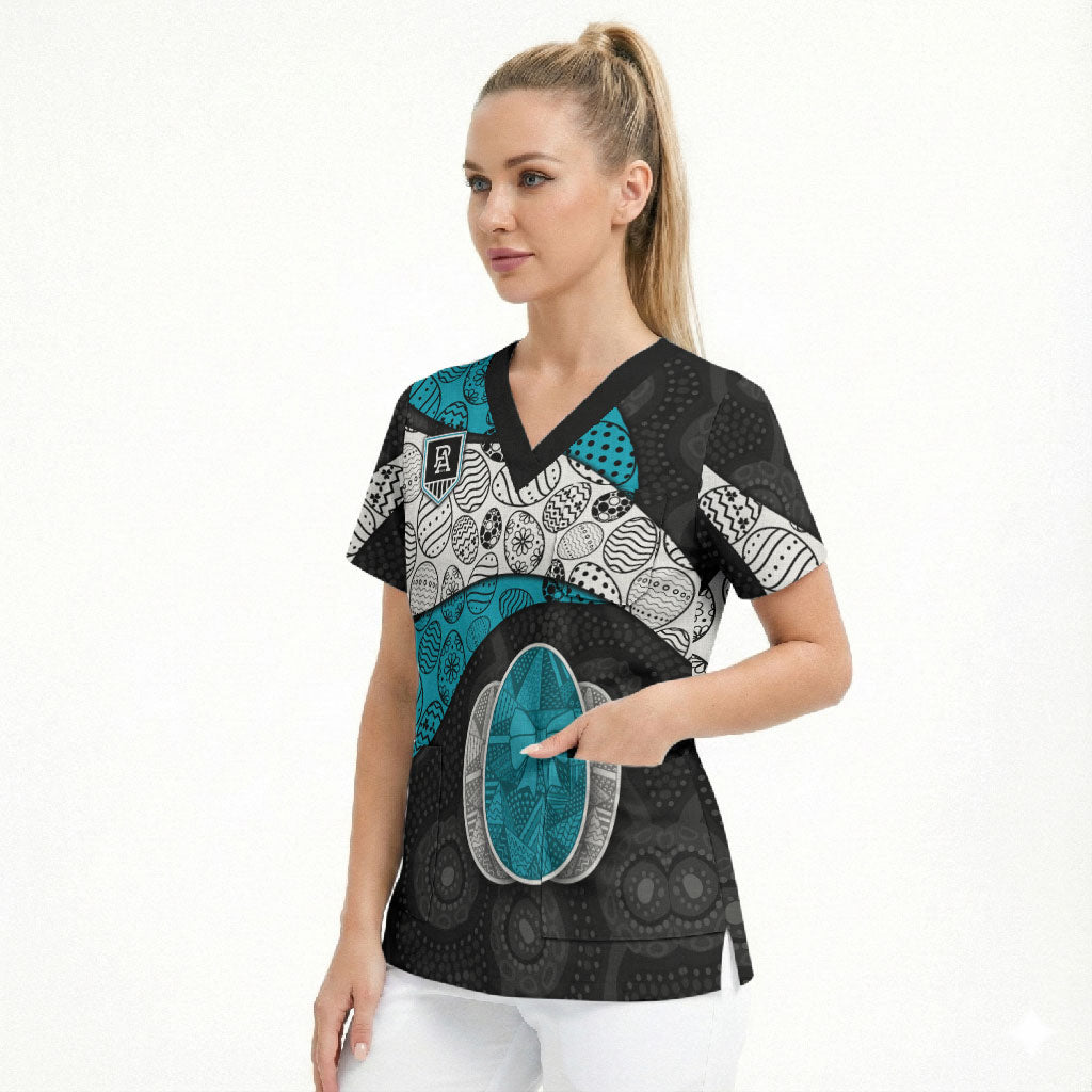 Personalized Power Football Scrub Top Easter Egg Pattern Teal Monochrome Tribal Dot Style