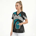 Personalized Power Football Scrub Top Easter Egg Pattern Teal Monochrome Tribal Dot Style