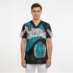 Personalized Power Football Scrub Top Easter Egg Pattern Teal Monochrome Tribal Dot Style