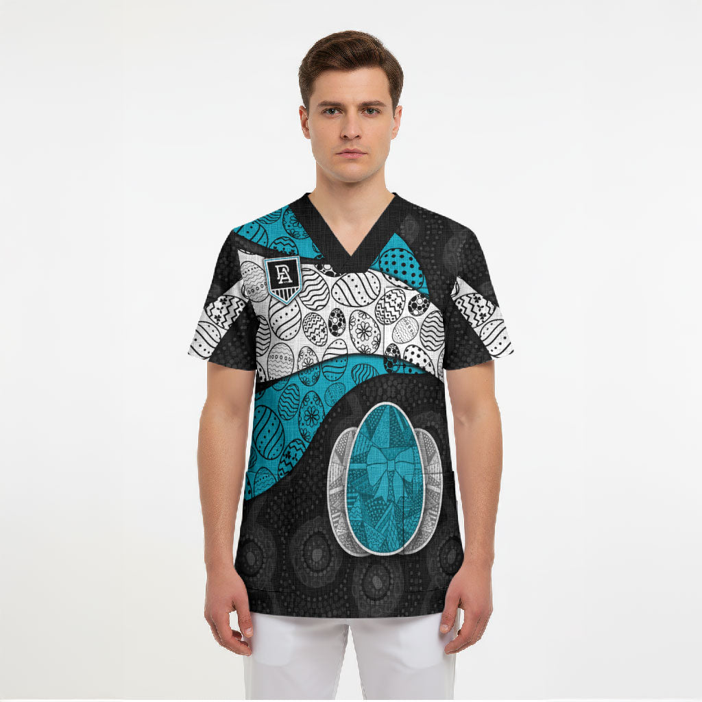 Personalized Power Football Scrub Top Easter Egg Pattern Teal Monochrome Tribal Dot Style