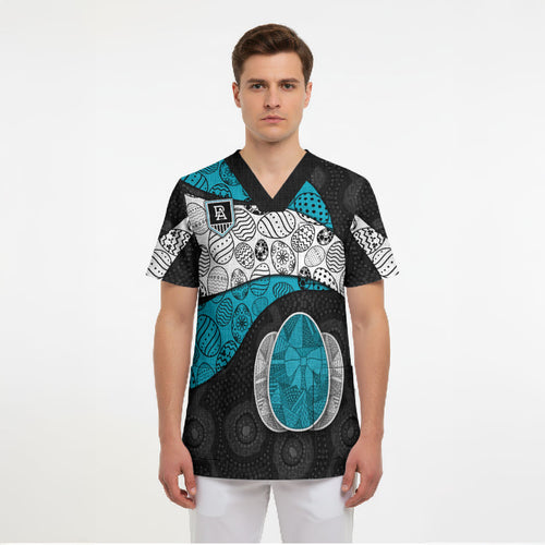 Personalized Power Football Scrub Top Easter Egg Pattern Teal Monochrome Tribal Dot Style