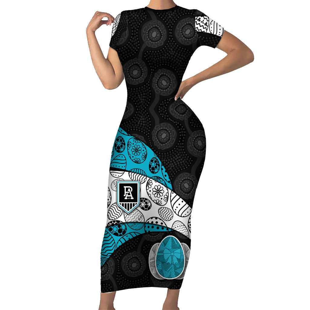 Personalized Power Football Short Sleeve Bodycon Dress Easter Egg Pattern Teal Monochrome Tribal Dot Style