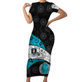 Personalized Power Football Short Sleeve Bodycon Dress Easter Egg Pattern Teal Monochrome Tribal Dot Style