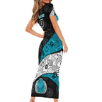 Personalized Power Football Short Sleeve Bodycon Dress Easter Egg Pattern Teal Monochrome Tribal Dot Style