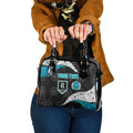 Personalized Power Football Shoulder Handbag Easter Egg Pattern Teal Monochrome Tribal Dot Style