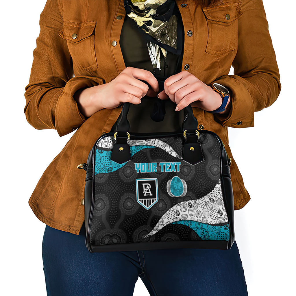 Personalized Power Football Shoulder Handbag Easter Egg Pattern Teal Monochrome Tribal Dot Style