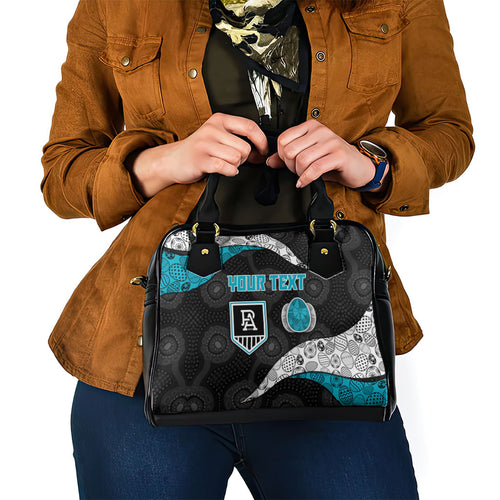 Personalized Power Football Shoulder Handbag Easter Egg Pattern Teal Monochrome Tribal Dot Style