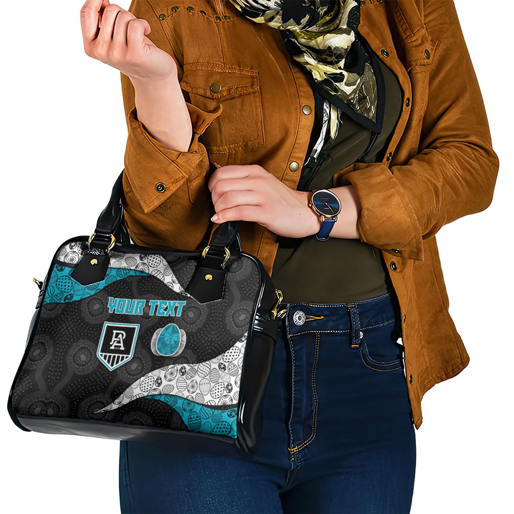 Personalized Power Football Shoulder Handbag Easter Egg Pattern Teal Monochrome Tribal Dot Style