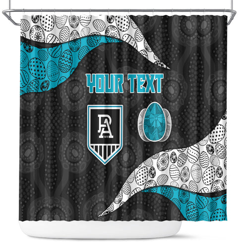Personalized Power Football Shower Curtain Easter Egg Pattern Teal Monochrome Tribal Dot Style
