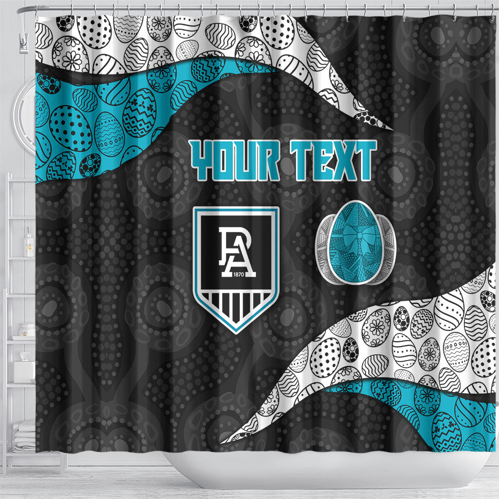 Personalized Power Football Shower Curtain Easter Egg Pattern Teal Monochrome Tribal Dot Style