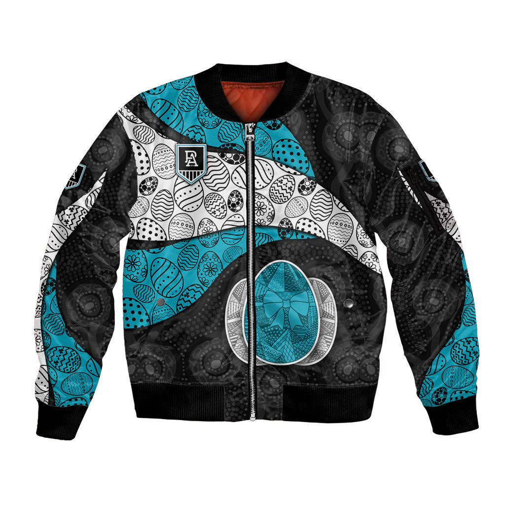 Personalized Power Football Sleeve Zip Bomber Jacket Easter Egg Pattern Teal Monochrome Tribal Dot Style