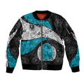 Personalized Power Football Sleeve Zip Bomber Jacket Easter Egg Pattern Teal Monochrome Tribal Dot Style