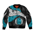 Personalized Power Football Sleeve Zip Bomber Jacket Easter Egg Pattern Teal Monochrome Tribal Dot Style