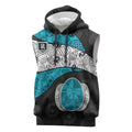 Personalized Power Football Sleeveless Hoodie Easter Egg Pattern Teal Monochrome Tribal Dot Style
