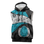 Personalized Power Football Sleeveless Hoodie Easter Egg Pattern Teal Monochrome Tribal Dot Style