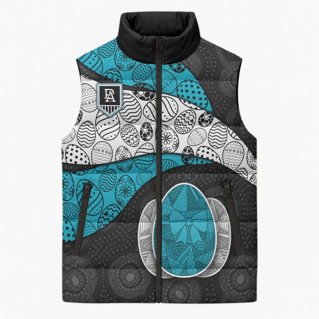 Personalized Power Football Sleeveless Puffer Jacket Easter Egg Pattern Teal Monochrome Tribal Dot Style