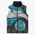 Personalized Power Football Sleeveless Puffer Jacket Easter Egg Pattern Teal Monochrome Tribal Dot Style