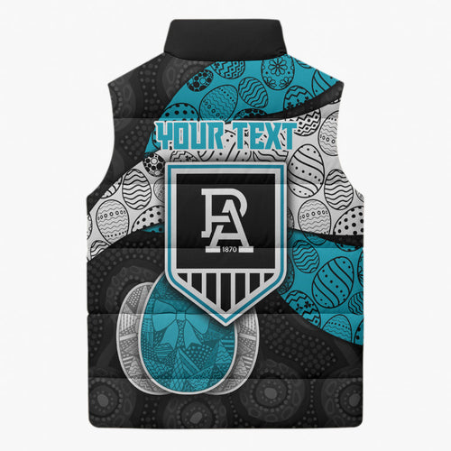 Personalized Power Football Sleeveless Puffer Jacket Easter Egg Pattern Teal Monochrome Tribal Dot Style