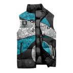 Personalized Power Football Sleeveless Puffer Jacket Easter Egg Pattern Teal Monochrome Tribal Dot Style