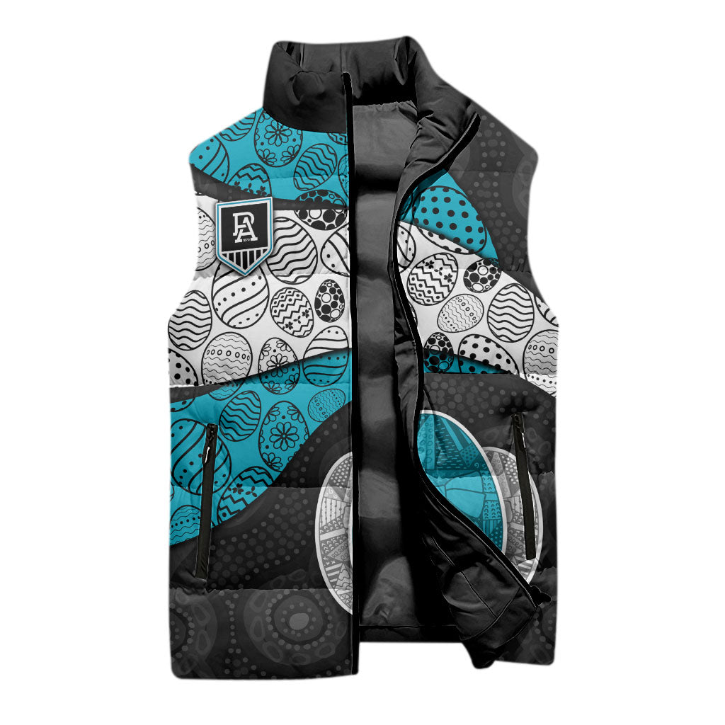 Personalized Power Football Sleeveless Puffer Jacket Easter Egg Pattern Teal Monochrome Tribal Dot Style