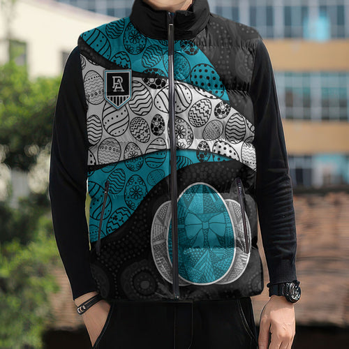 Personalized Power Football Sleeveless Puffer Jacket Easter Egg Pattern Teal Monochrome Tribal Dot Style
