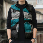 Personalized Power Football Sleeveless Puffer Jacket Easter Egg Pattern Teal Monochrome Tribal Dot Style