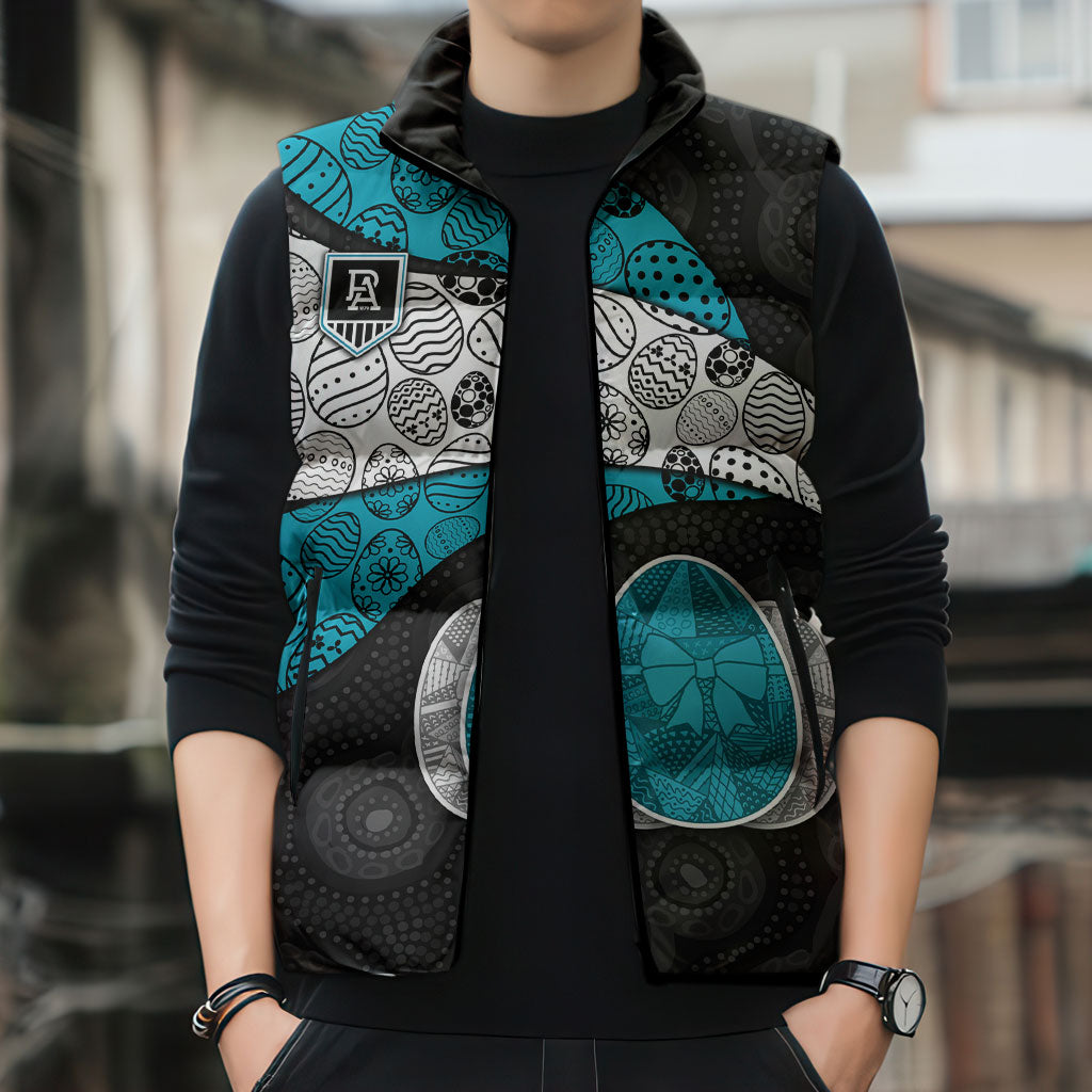 Personalized Power Football Sleeveless Puffer Jacket Easter Egg Pattern Teal Monochrome Tribal Dot Style