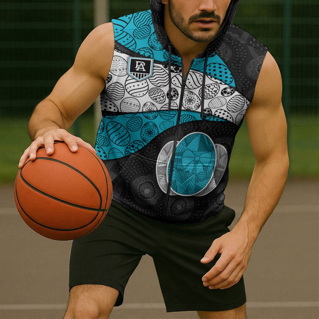 Personalized Power Football Sleeveless Zip Hoodie Easter Egg Pattern Teal Monochrome Tribal Dot Style