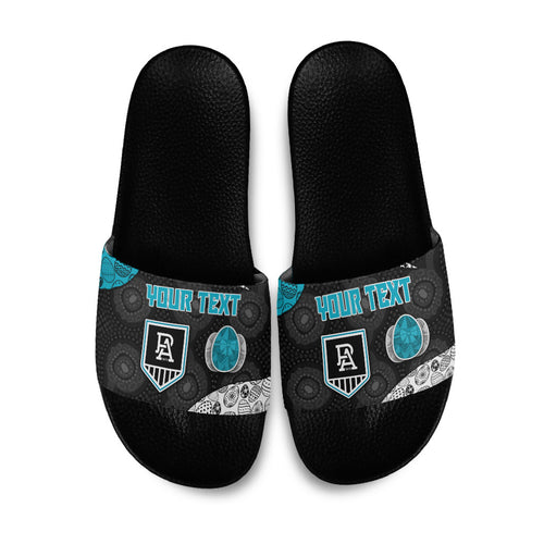 Personalized Power Football Slide Sandals Easter Egg Pattern Teal Monochrome Tribal Dot Style