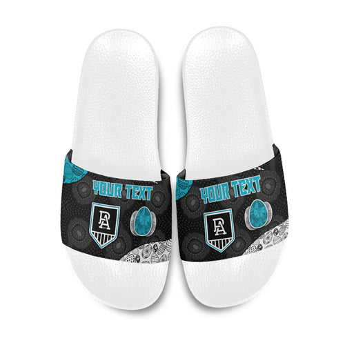 Personalized Power Football Slide Sandals Easter Egg Pattern Teal Monochrome Tribal Dot Style