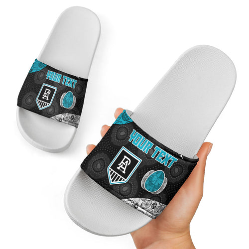 Personalized Power Football Slide Sandals Easter Egg Pattern Teal Monochrome Tribal Dot Style