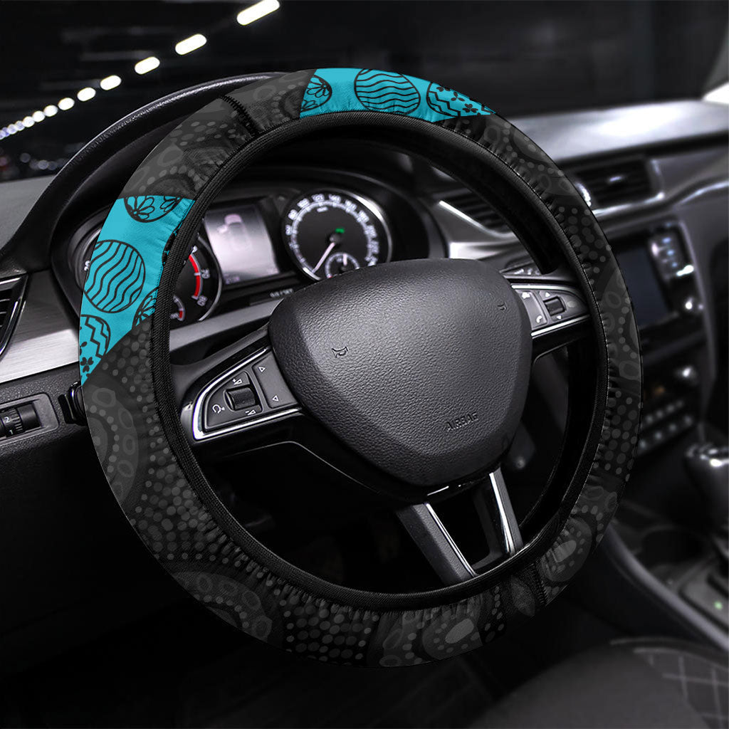 Power Football Steering Wheel Cover Easter Egg Pattern Teal Monochrome Tribal Dot Style