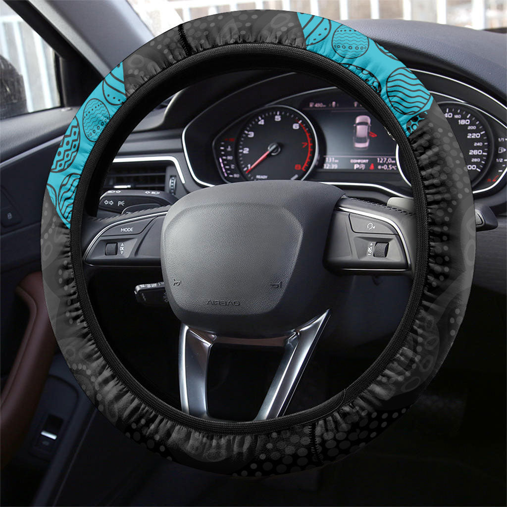 Power Football Steering Wheel Cover Easter Egg Pattern Teal Monochrome Tribal Dot Style