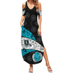 Personalized Power Football Summer Maxi Dress Easter Egg Pattern Teal Monochrome Tribal Dot Style