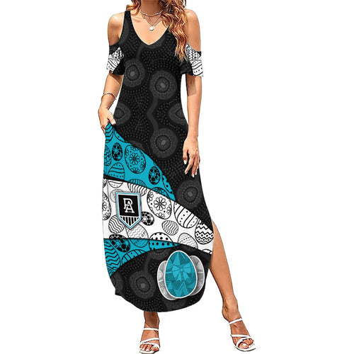 Personalized Power Football Summer Maxi Dress Easter Egg Pattern Teal Monochrome Tribal Dot Style