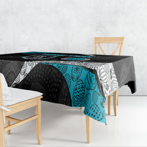 Personalized Power Football Tablecloth Easter Egg Pattern Teal Monochrome Tribal Dot Style