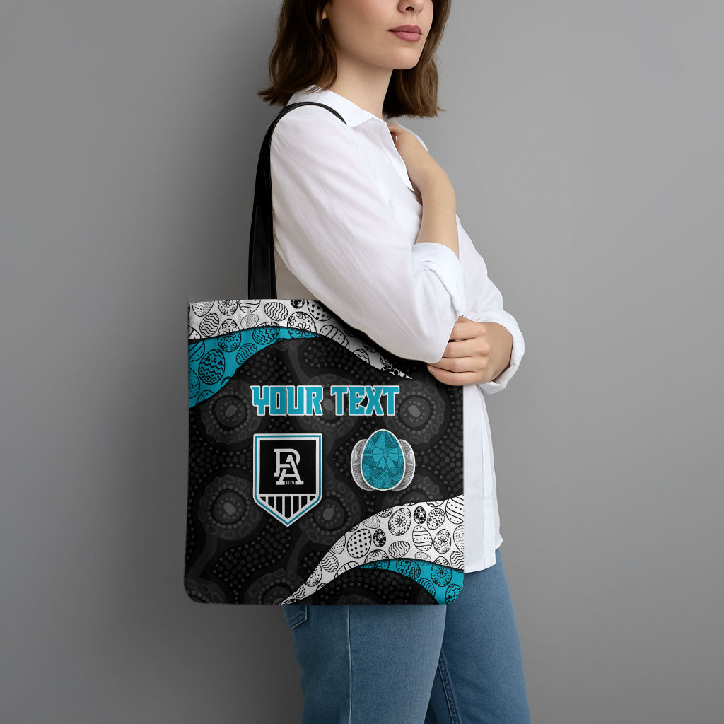 Personalized Power Football Tote Bag Easter Egg Pattern Teal Monochrome Tribal Dot Style